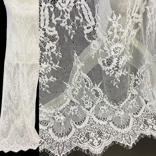 Chantilly Embroidered Lace Fabric with Eyelash Scallop | Lace USA