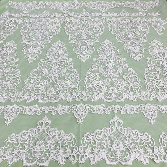 Corded Bridal Lace Fabric Embroidered on 100% Polyester Net Mesh | Lace USA