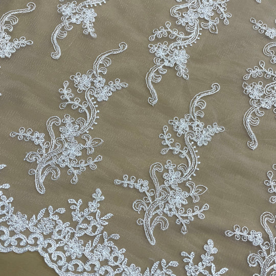 Corded Bridal Lace Fabric Embroidered on 100% Polyester Net Mesh | Lace USA