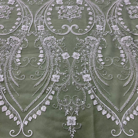 Beaded Lace Fabric Embroidered on 100% Polyester Net Mesh | Lace USA