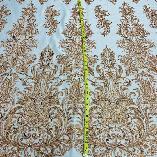 Beaded Lace Fabric Embroidered on 100% Polyester Net Mesh | Lace USA-GD-13267