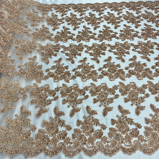 Embroidered & Corded Gold Net Mesh Fabric with Sequin & Beads. Sold by the yard Lace Usa