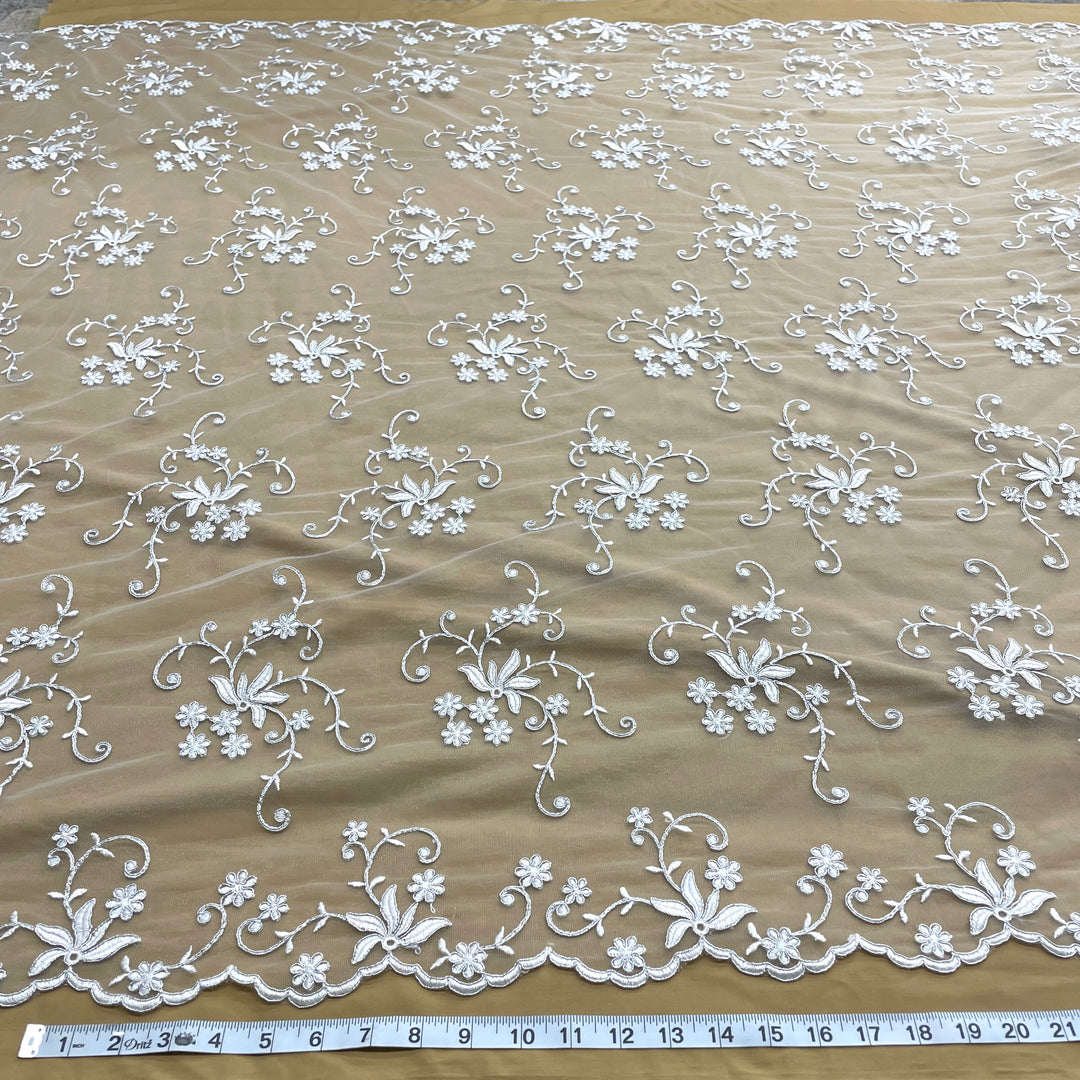 Corded Bridal Lace Fabric Embroidered on 100% Polyester Net Mesh | Lace USA