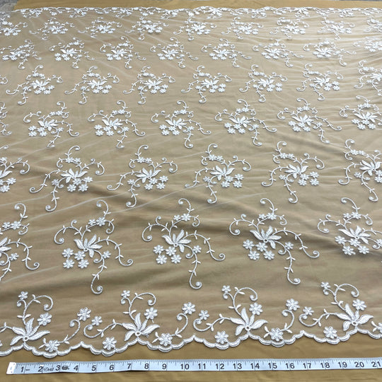 Corded Bridal Lace Fabric Embroidered on 100% Polyester Net Mesh | Lace USA