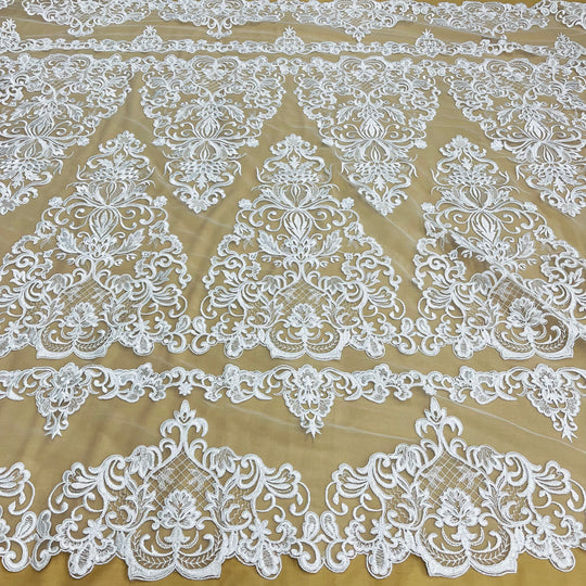 Corded Bridal Lace Fabric Embroidered on 100% Polyester Net Mesh | Lace USA