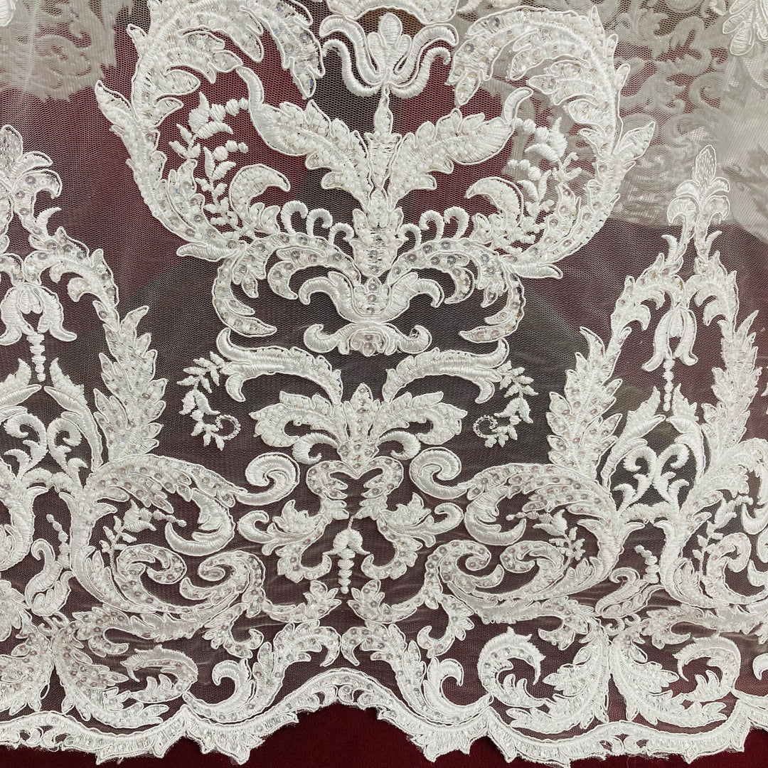 Beaded, Corded & Embroidered on 100% Polyester Mesh Net Lace Fabric. Lace USA