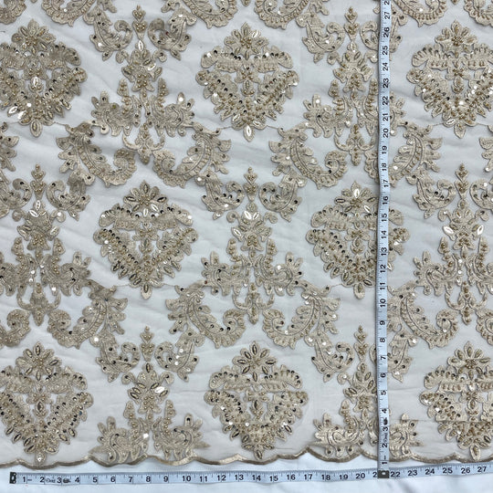 Beaded Lace Fabric Embroidered on 100% Polyester Net Mesh | Lace USA