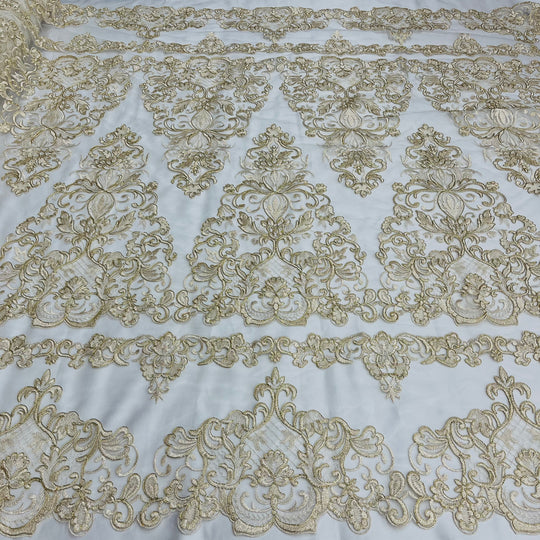 Corded Bridal Lace Fabric Embroidered on 100% Polyester Net Mesh | Lace USA