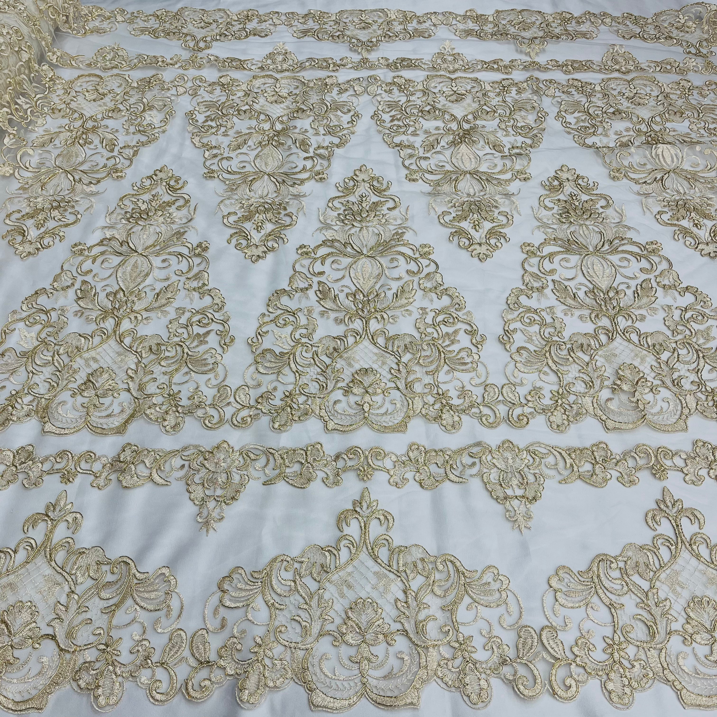 Corded Bridal Lace Fabric Embroidered on 100% Polyester Net Mesh | Lace USA