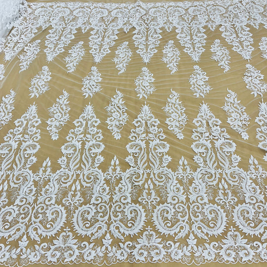 Beaded Lace Fabric Embroidered on 100% Polyester Net Mesh | Lace USA