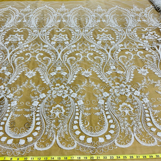 Beaded Lace Fabric Embroidered on 100% Polyester Net Mesh | Lace USA