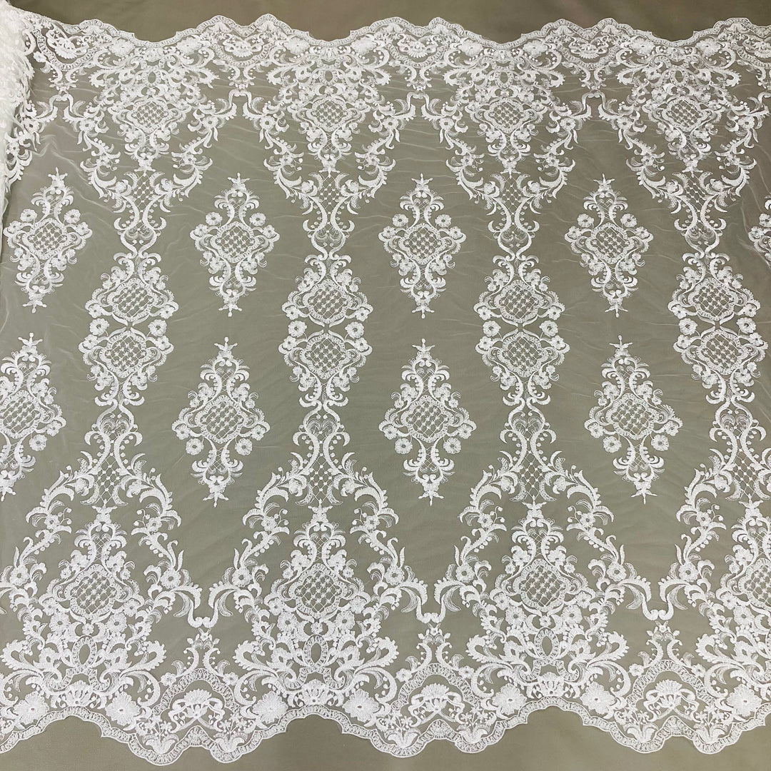 Beaded Lace Fabric Embroidered on 100% Polyester Net Mesh | Lace USA - 73027W-HB