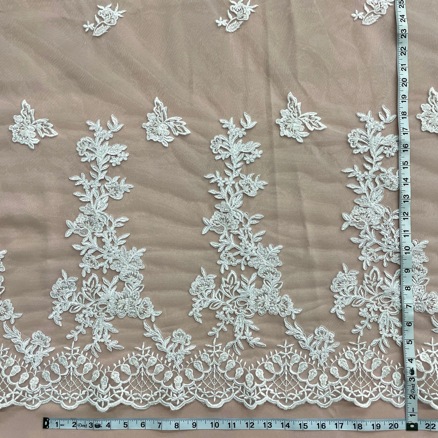 Beaded & Corded Bridal Lace Fabric Embroidered on 100% Polyester Net Mesh | Lace USA