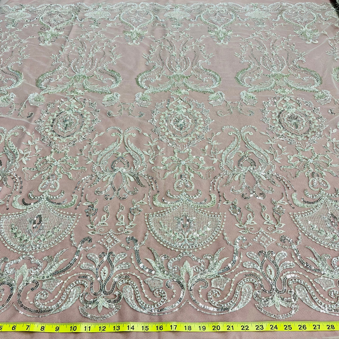 Beaded Lace Fabric Embroidered on 100% Polyester Net Mesh | Lace USA