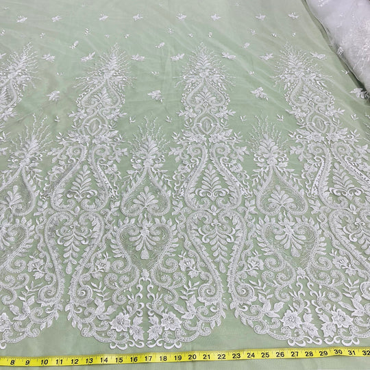 Beaded Lace Fabric Embroidered on 100% Polyester Net Mesh | Lace USA