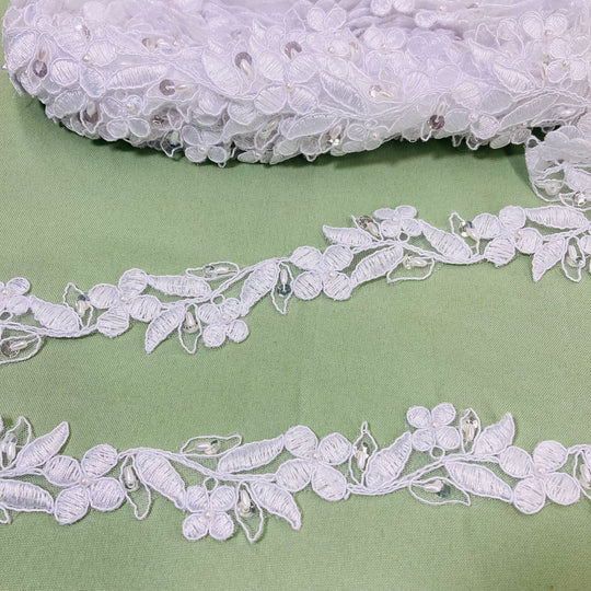 Beaded Lace Trimming Embroidered on 100% Polyester Organza | Lace USA