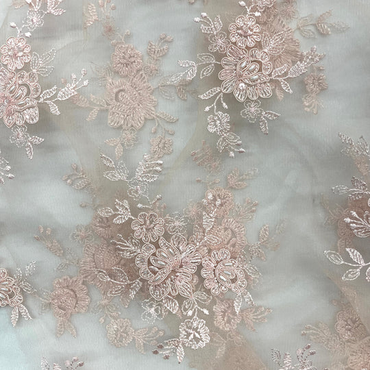 Beaded & Corded Bridal Fabric Lace Embroidered on 100% Polyester Net Mesh | Lace USA