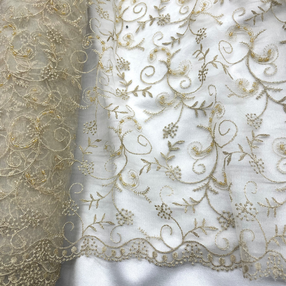 Beaded Lace Fabric Embroidered on 100% Polyester Net Mesh | Lace USA