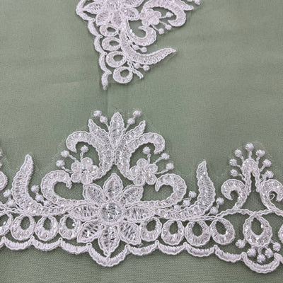 Beaded & Corded Floral Lace Trimming Embroidered on 100% Polyester Net Mesh | Lace USA