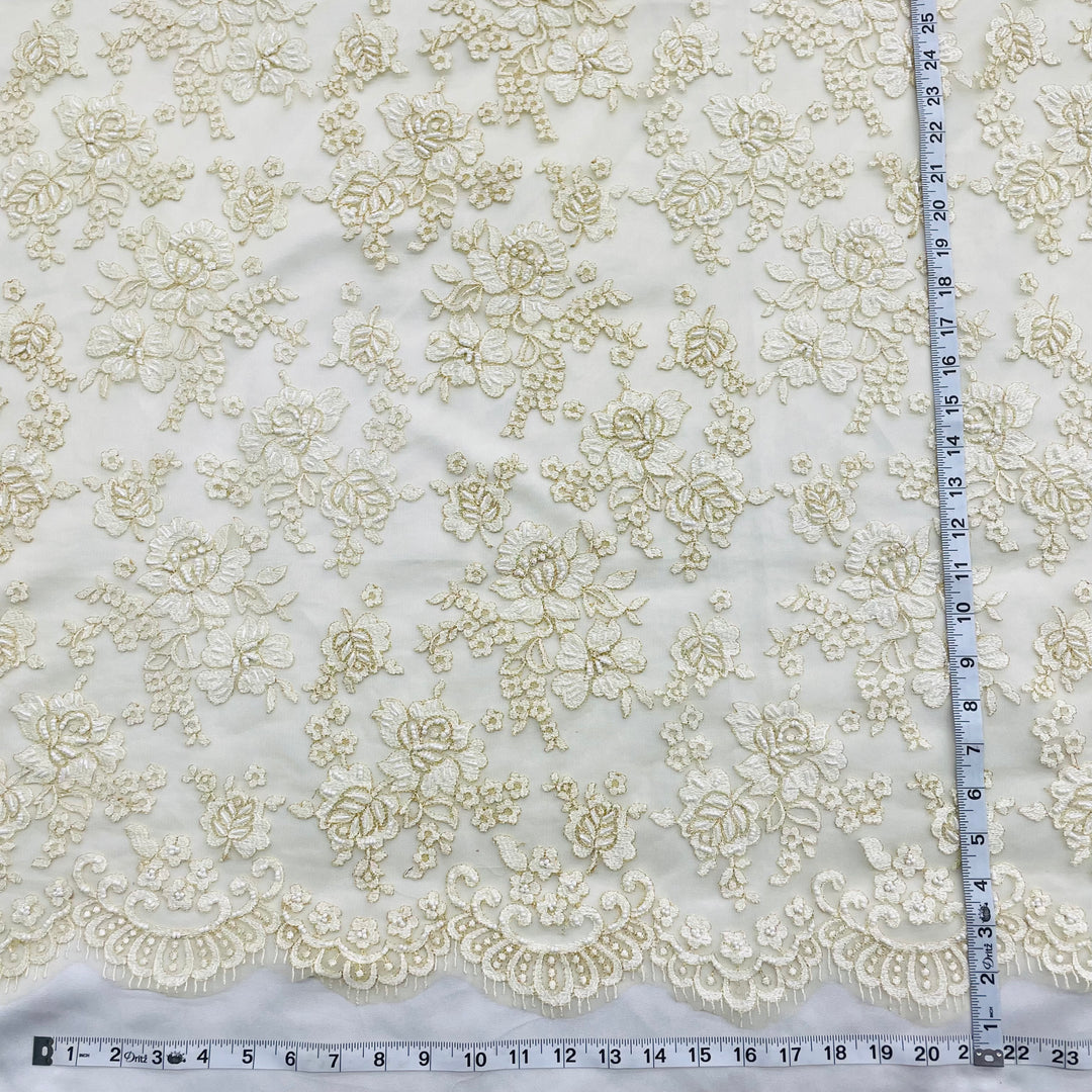 Beaded Lace Fabric Embroidered on 100% Polyester Net Mesh | Lace USA