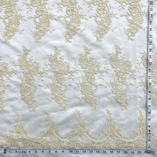 Corded Bridal Lace Fabric Embroidered on 100% Polyester Net Mesh | Lace USA