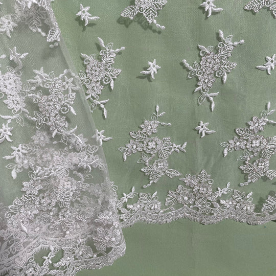 Corded Bridal Lace Fabric Embroidered on 100% Polyester Net Mesh | Lace USA