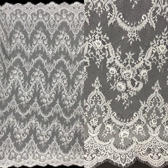 Chantilly Embroidered Lace Fabric with Eyelash Scallop | Lace USA