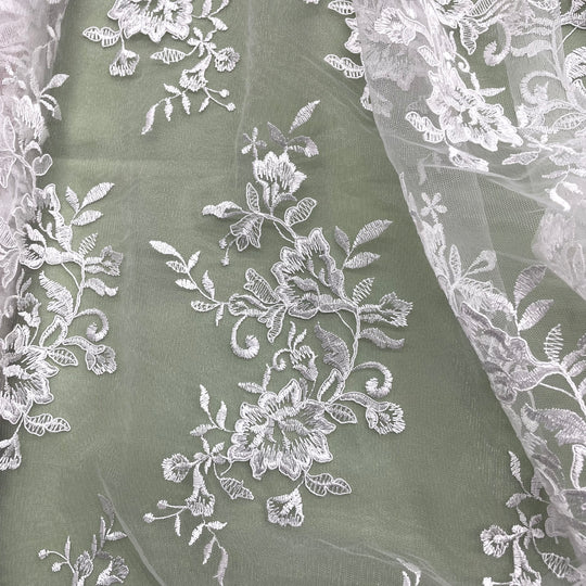 Corded Bridal Lace Fabric Embroidered on 100% Polyester Net Mesh | Lace USA - 97154W