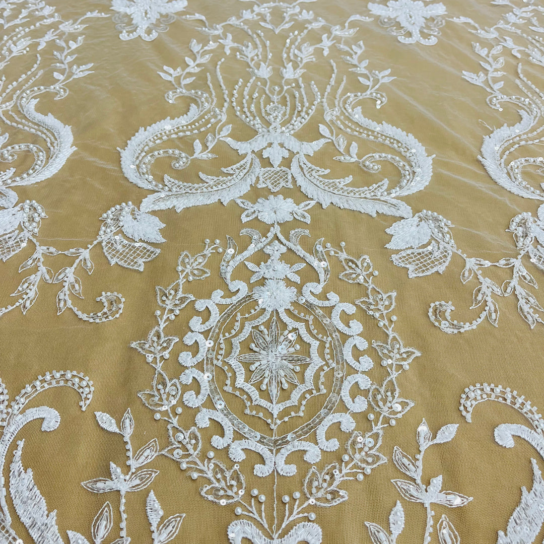 Beaded Lace Fabric Embroidered on 100% Polyester Net Mesh | Lace USA