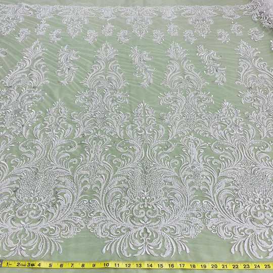 Beaded Lace Fabric Embroidered on 100% Polyester Net Mesh | Lace USA-GD-13267