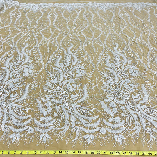 Beaded Lace Fabric Embroidered on 100% Polyester Net Mesh | Lace USA