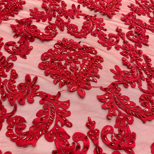 Beaded Lace Fabric Embroidered on 100% Polyester Net Mesh | Lace USA