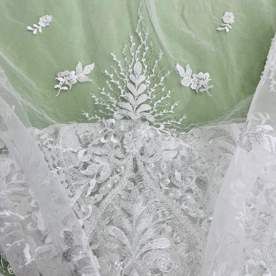 Beaded Lace Fabric Embroidered on 100% Polyester Net Mesh | Lace USA