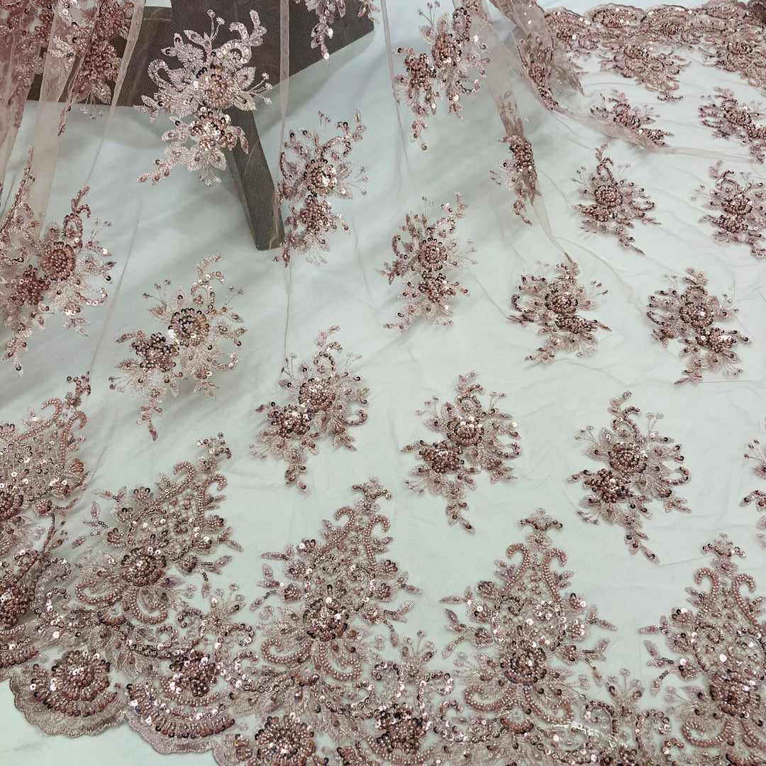 Beaded Lace Fabric Embroidered on 100% Polyester Net Mesh | Lace USA - GD-88