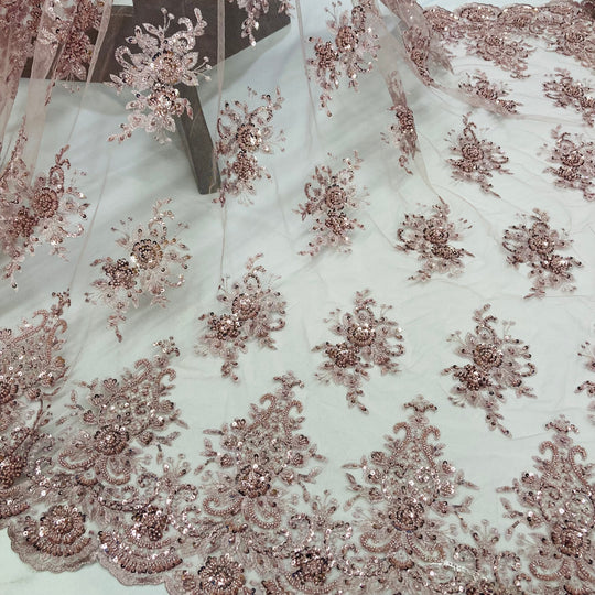 Beaded Lace Fabric Embroidered on 100% Polyester Net Mesh | Lace USA - GD-88