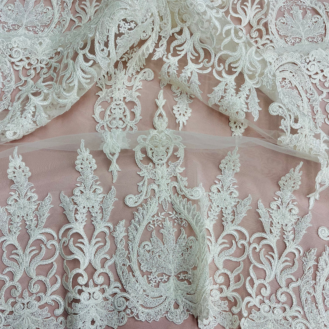 Beaded & Sequined Lace Fabric Embroidered on 100% Polyester Net Mesh | Lace USA