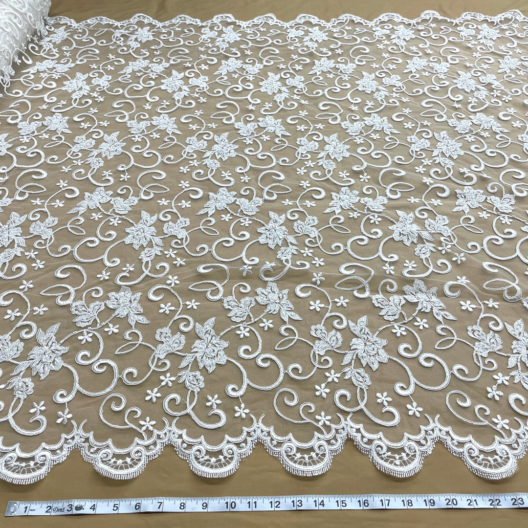 Beaded & Corded Bridal Fabric Lace Embroidered on 100% Polyester Net Mesh | Lace USA