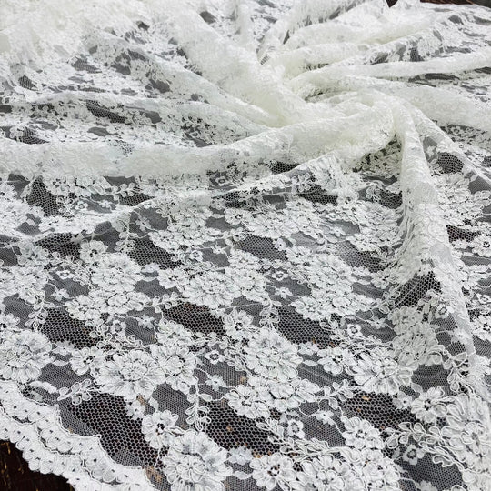 Corded Bridal Lace Fabric Embroidered on 100% Polyester Net Mesh | Lace USA