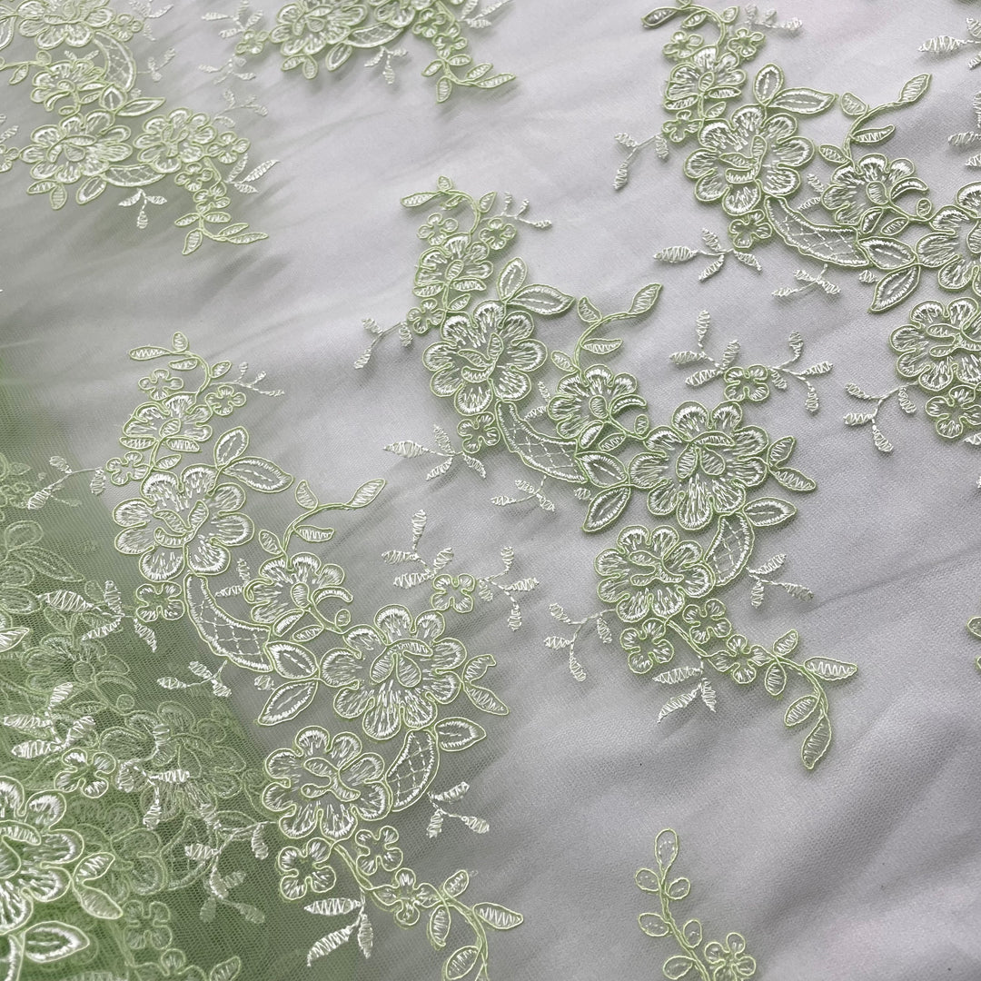 Corded Bridal Lace Fabric Embroidered on 100% Polyester Net Mesh | Lace USA