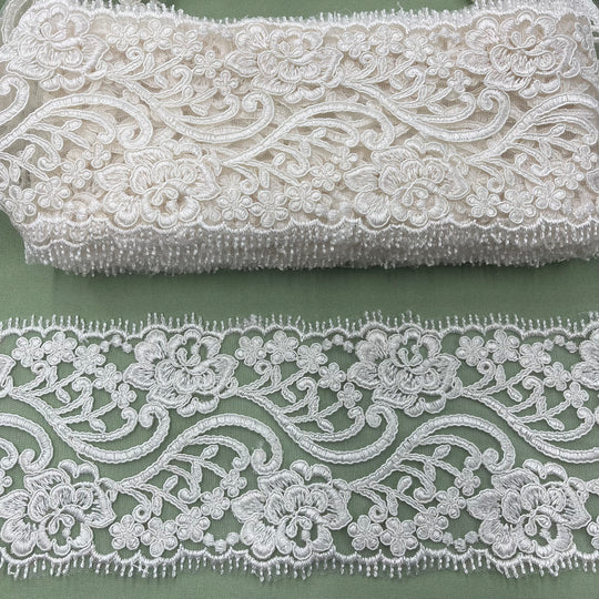 Corded Double Sided Lace Trimming Embroidered on 100% Polyester Net Mesh | Lace USA