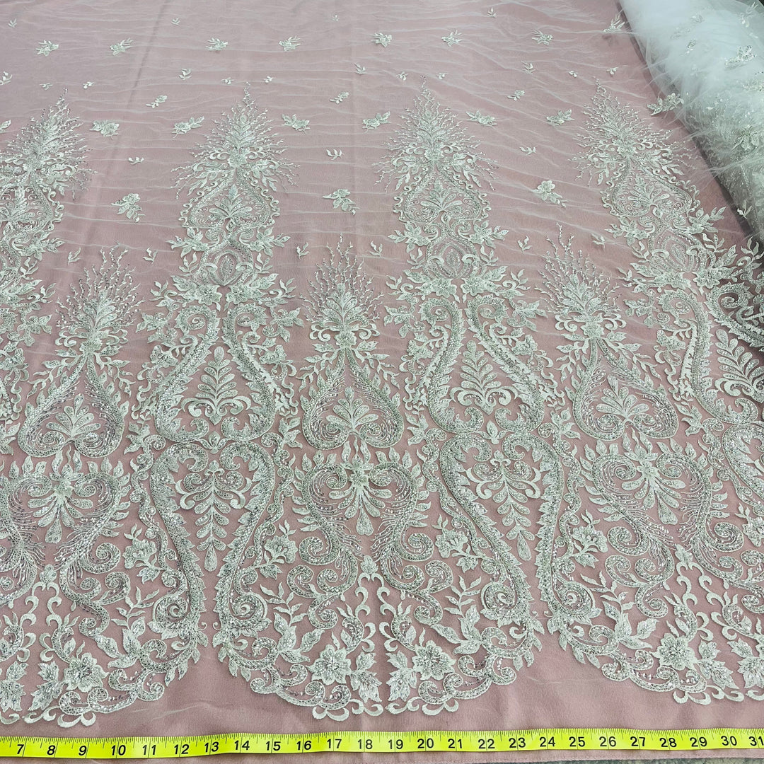 Beaded Lace Fabric Embroidered on 100% Polyester Net Mesh | Lace USA