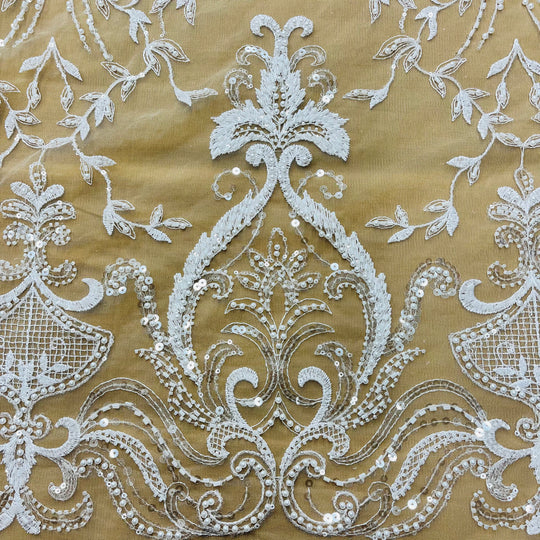 Beaded Lace Fabric Embroidered on 100% Polyester Net Mesh | Lace USA