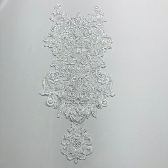 Beaded & Corded Lace Medallion Applique Embroidered on 100% Polyester Net Mesh. Lace Usa