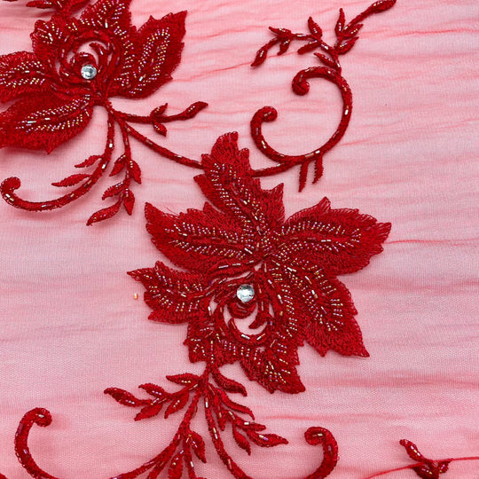 Beaded & Sequined Lace Fabric Embroidered on 100% Polyester Net Mesh | Lace USA - 41963W-BP Red