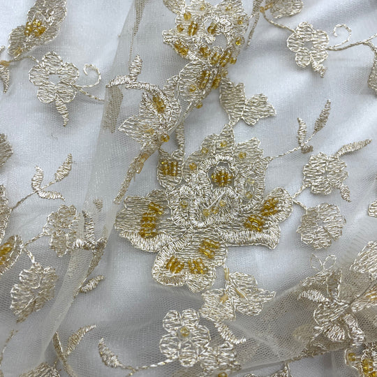 Beaded Lace Fabric Embroidered on 100% Polyester Net Mesh | Lace USA