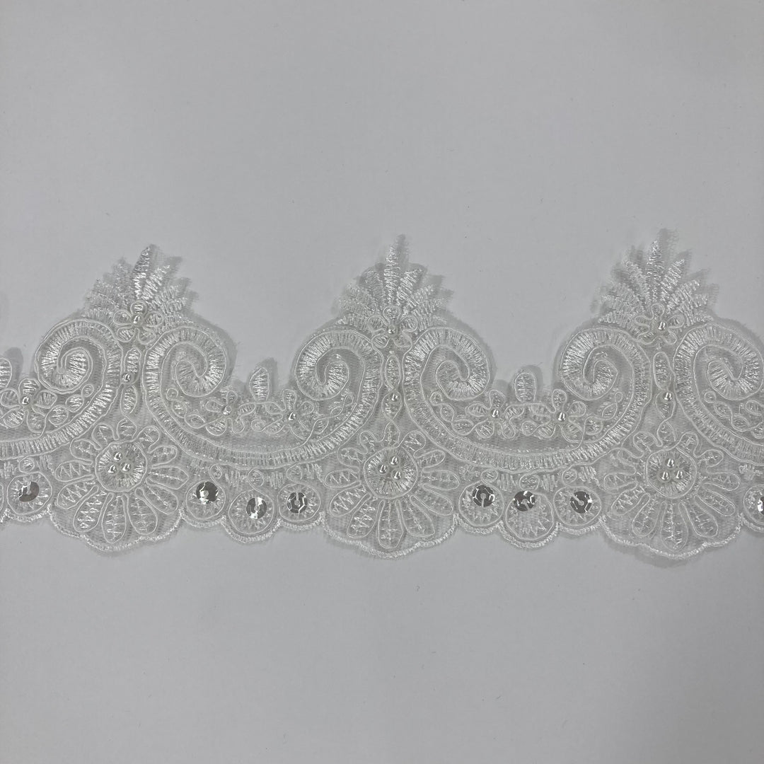 Beaded & Corded Lace Trimming Embroidered on 100% Polyester Net Mesh. Lace Usa