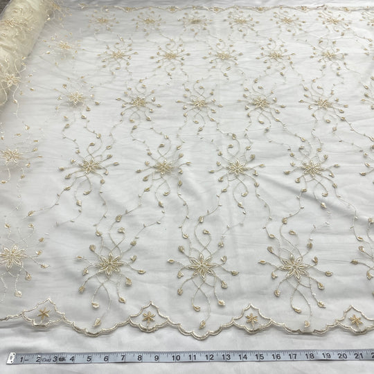 Beaded Lace Fabric Embroidered on 100% Polyester Net Mesh | Lace USA