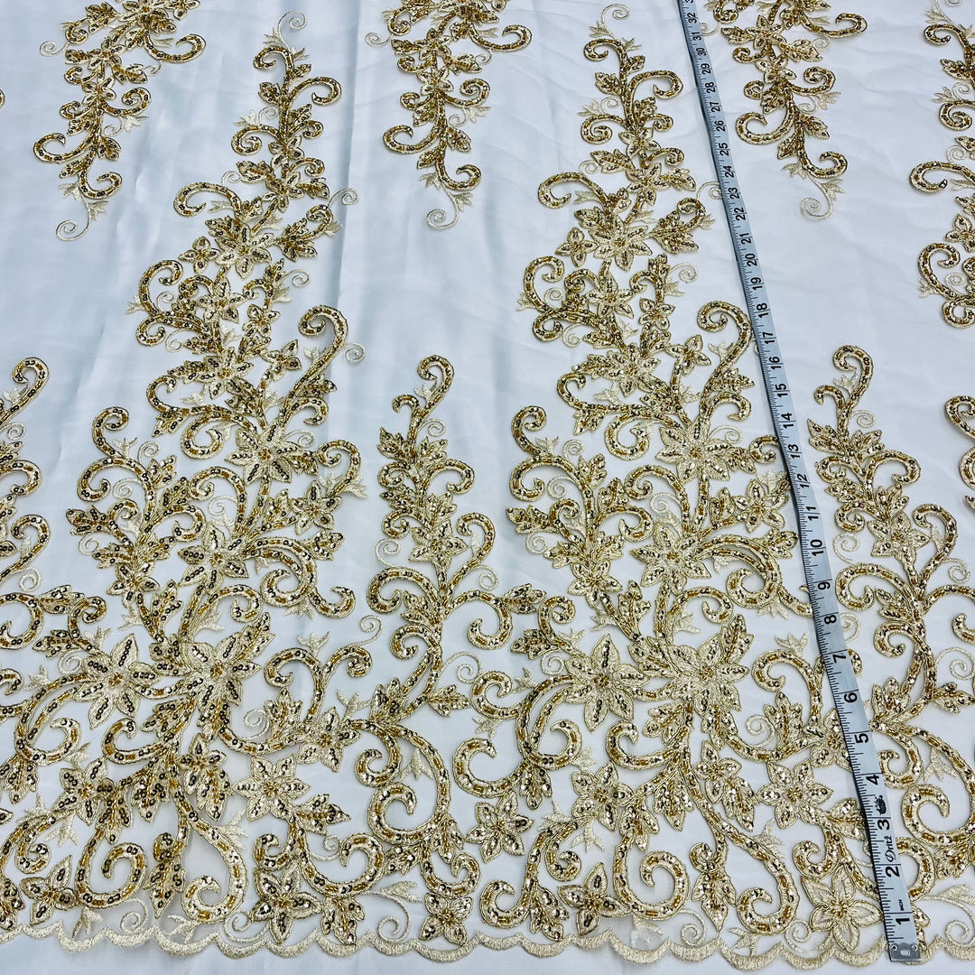 Beaded & Corded Bridal Fabric Lace Embroidered on 100% Polyester Net Mesh | Lace USA