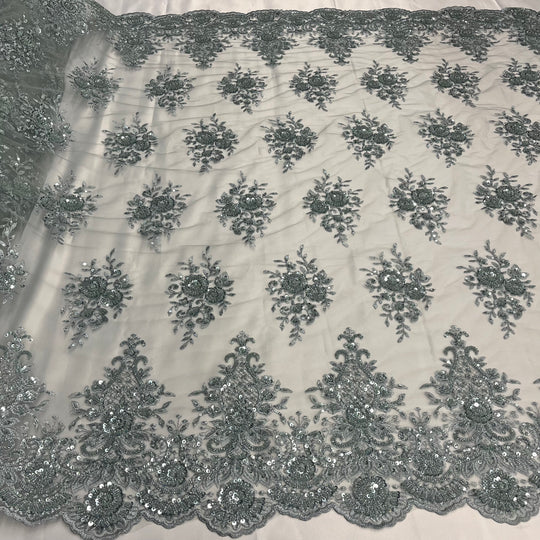 Beaded Lace Fabric Embroidered on 100% Polyester Net Mesh | Lace USA - GD-88