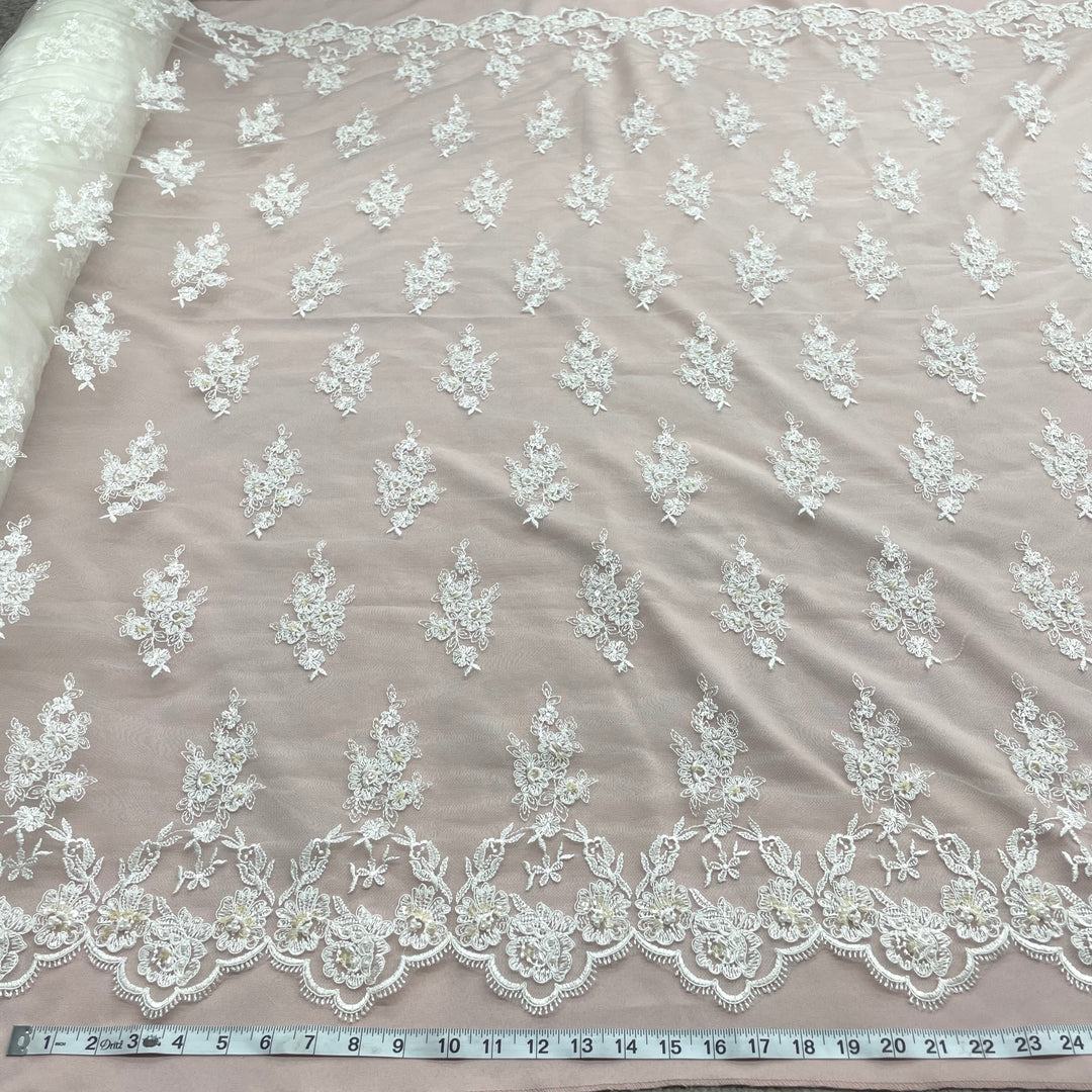 Beaded & Corded Lace Fabric Embroidered on 100% Polyester Net Mesh | Lace USA